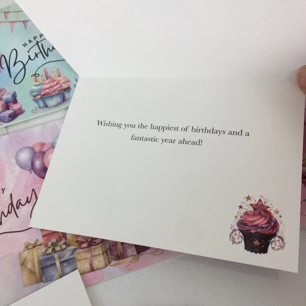 Assortment of 20 Cupcake Birthday Cards Pastel Pink Purple With Envelopes NEW